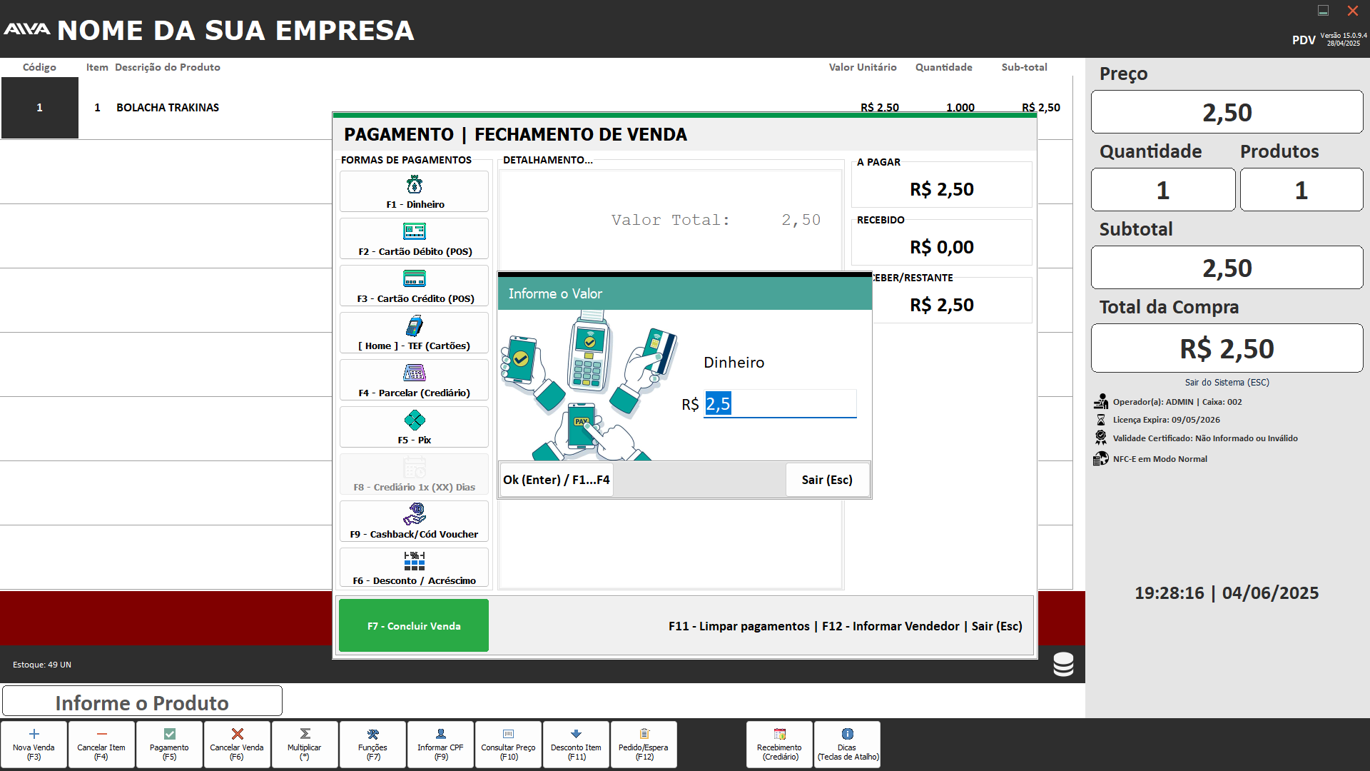 PAGAMENTO / FECHAMENTO DE VENDA